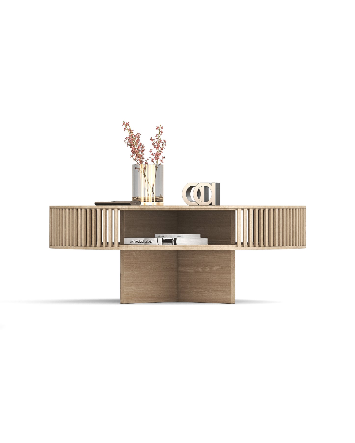 Japandi-Stil Couchtisch rund mit Stauraum