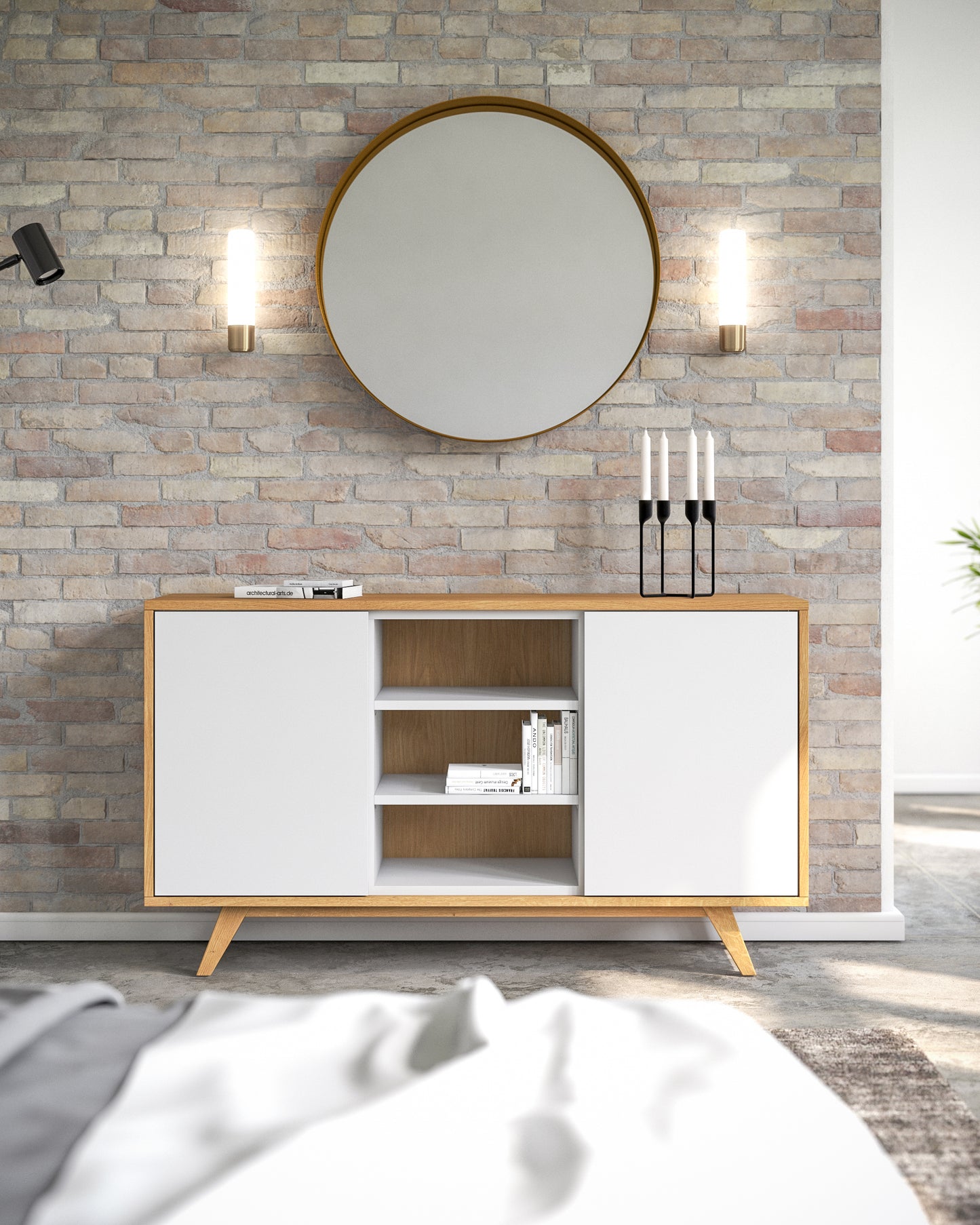 Sideboard S in Eiche weiß offen