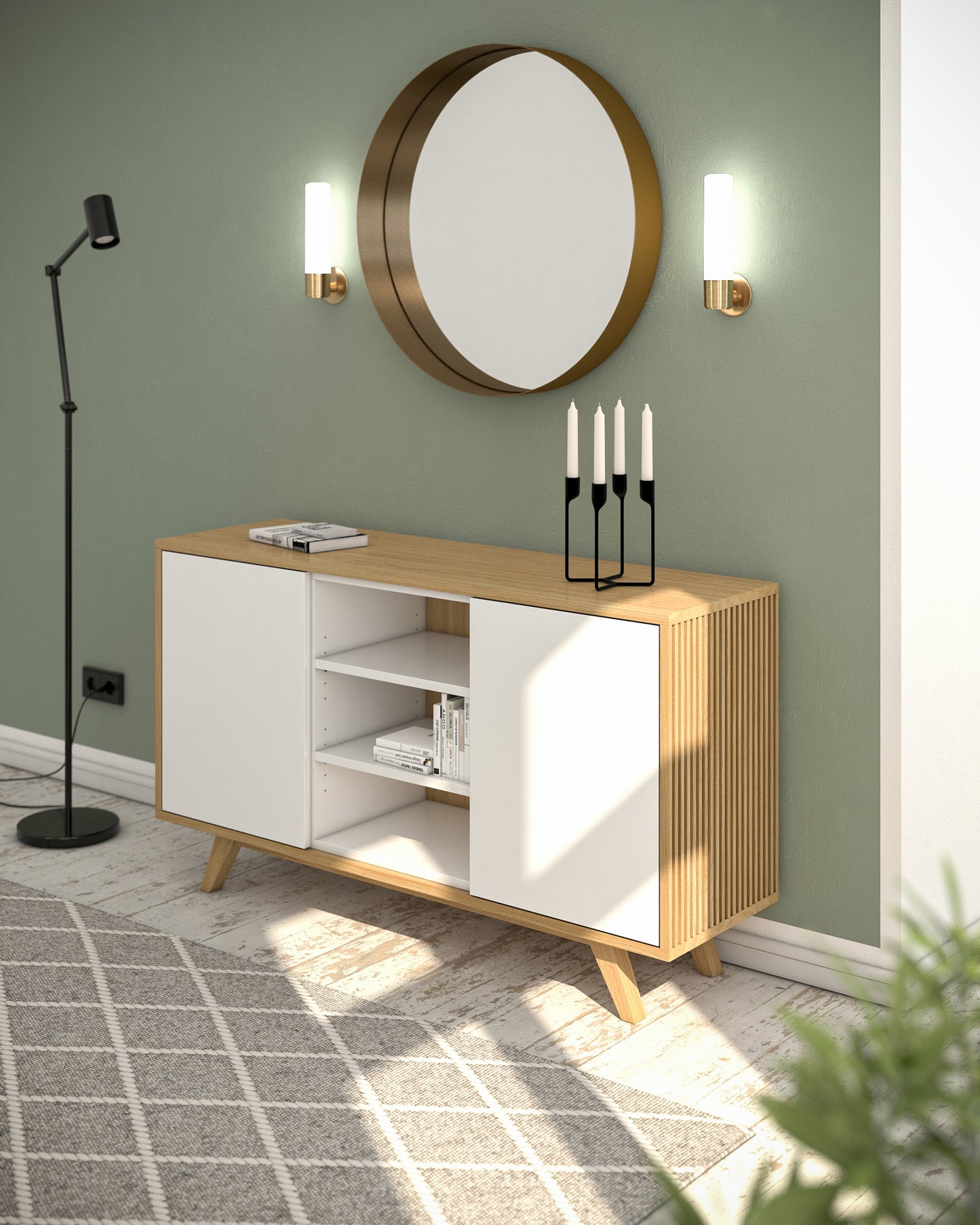 Sideboard S in Eiche weiß offen
