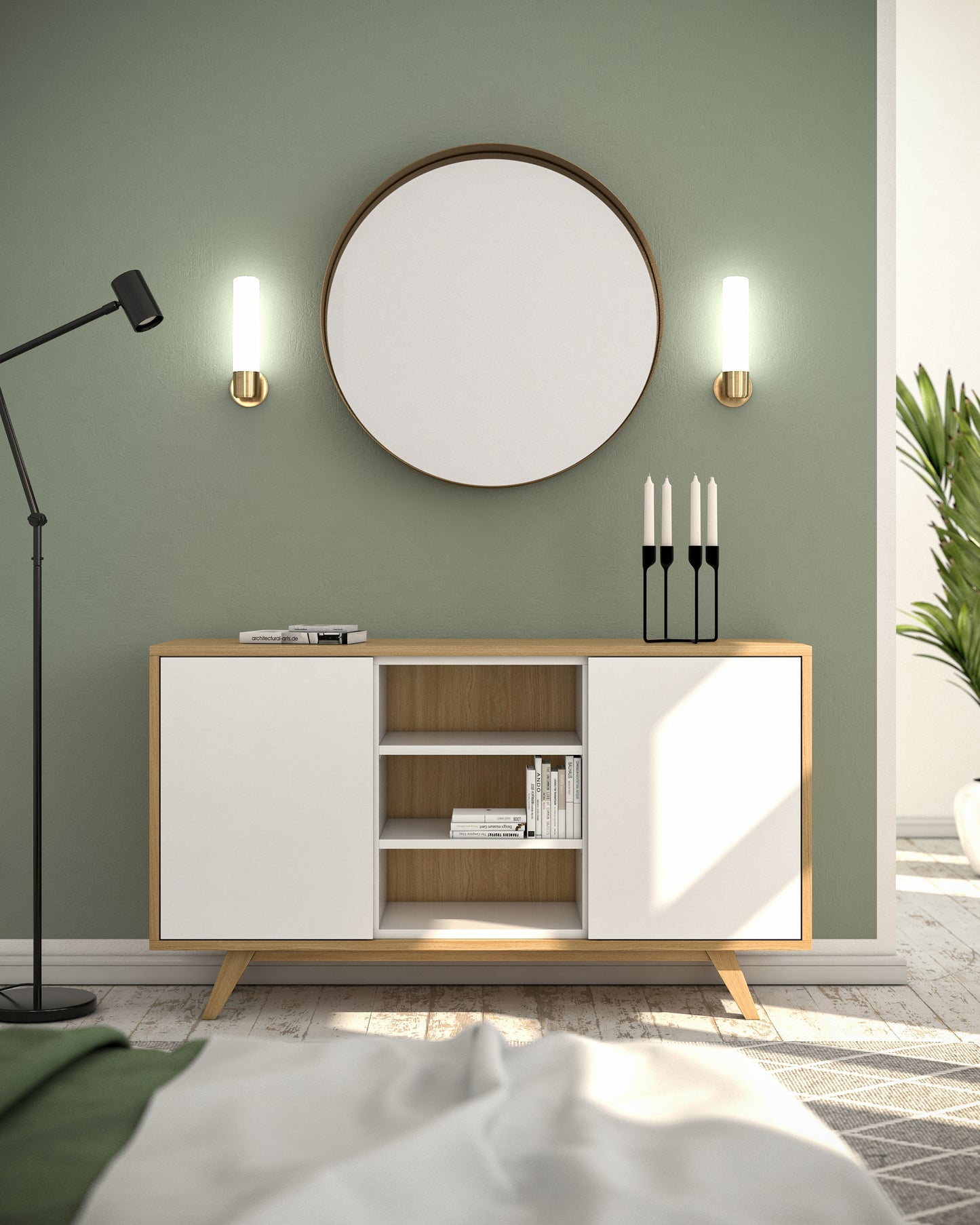 Sideboard S in Eiche weiß offen