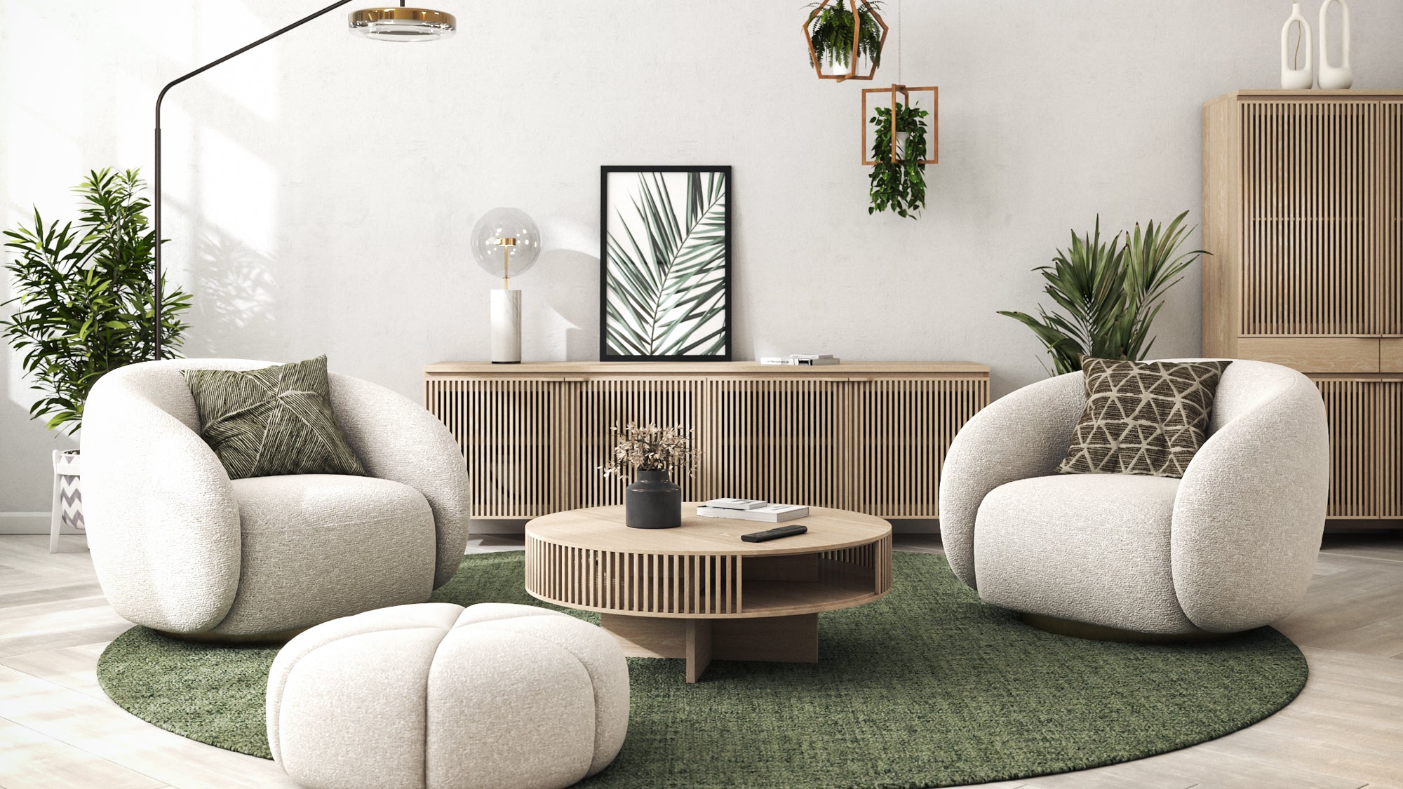 Möbel Massivholz Wohnzimmer Japandi Stil