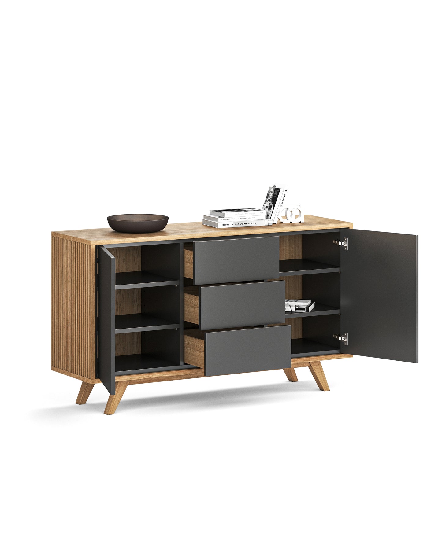 Sideboard S in Eiche schwarz Schubladen